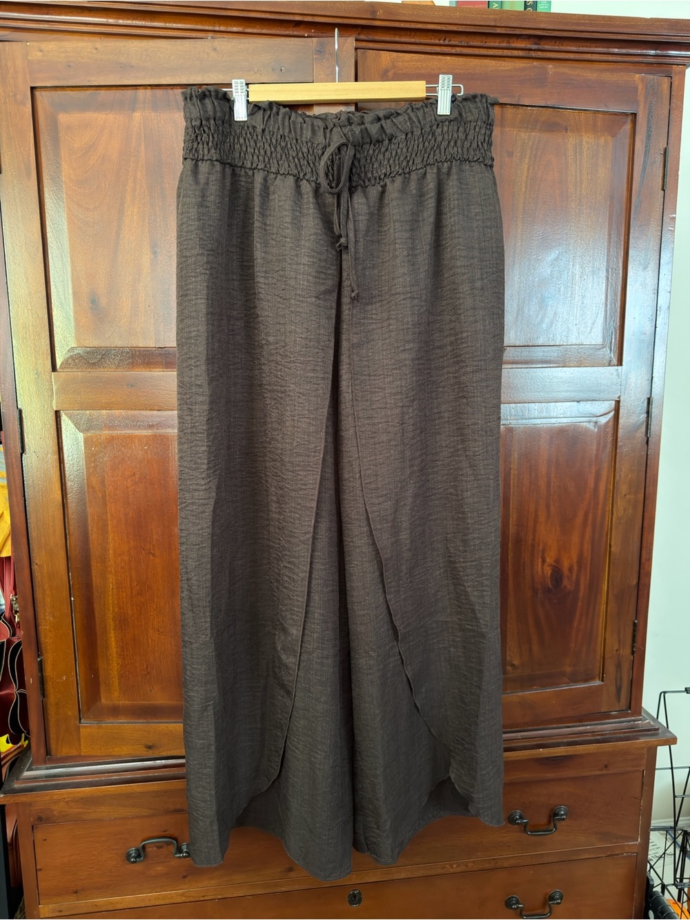 Women’s SHEIN Dark Brown Wide-Leg cross front flowy pants
